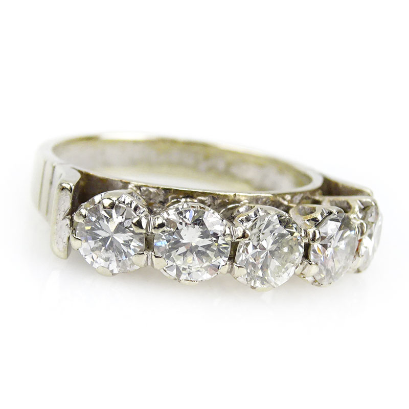 2.2 Carat TW Round Brilliant Cut Diamond and 18 Karat White Gold Five Stone Ring.