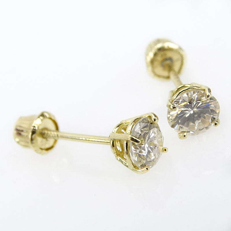 .44 Carat TW Round Brilliant Cut Diamond and 14 Karat Yellow Gold Ear Studs