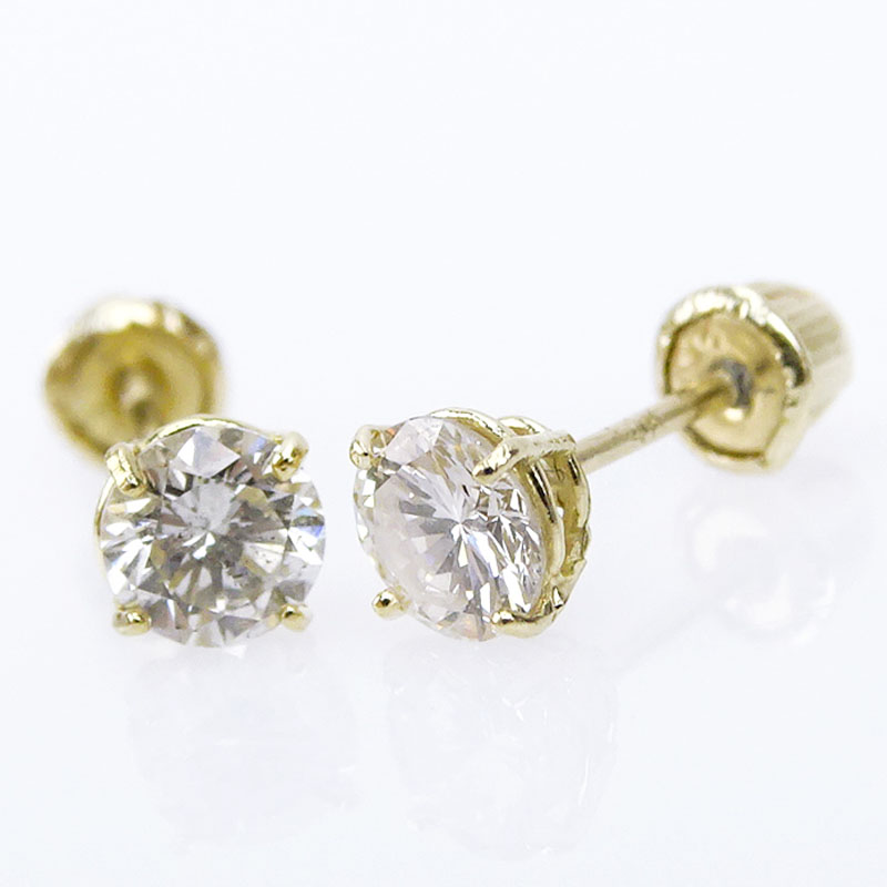 .44 Carat TW Round Brilliant Cut Diamond and 14 Karat Yellow Gold Ear Studs