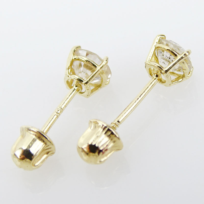 .44 Carat TW Round Brilliant Cut Diamond and 14 Karat Yellow Gold Ear Studs