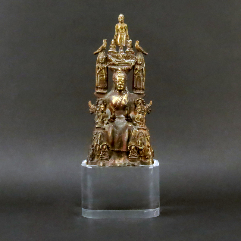 Bronze Buddha Sculpture On Lucite Base