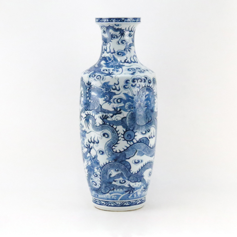 Large Chinese Blue And White Kangxi Style Porcelain Vase