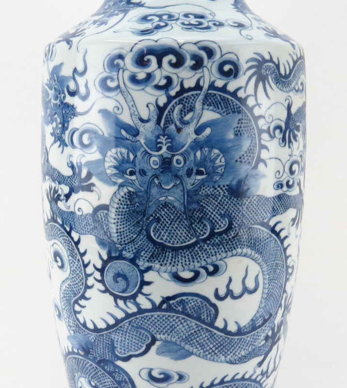 Large Chinese Blue And White Kangxi Style Porcelain Vase