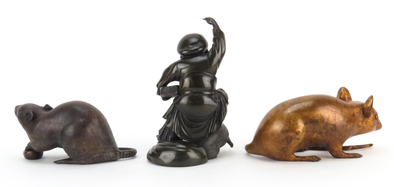 Group Of Three (3) Bronze Rat Figurines