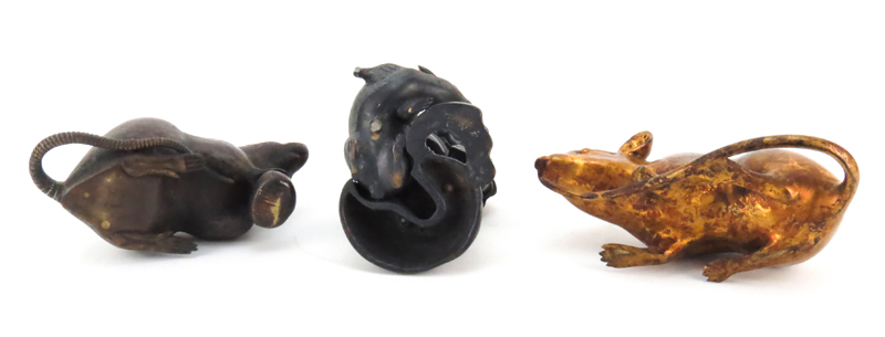 Group Of Three (3) Bronze Rat Figurines