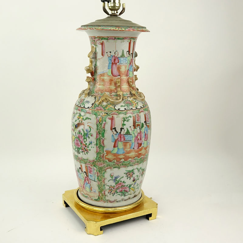 Late 19th or Early 20th Century Chinese Rose Medallion Porcelain Vase Mounted as Lamp