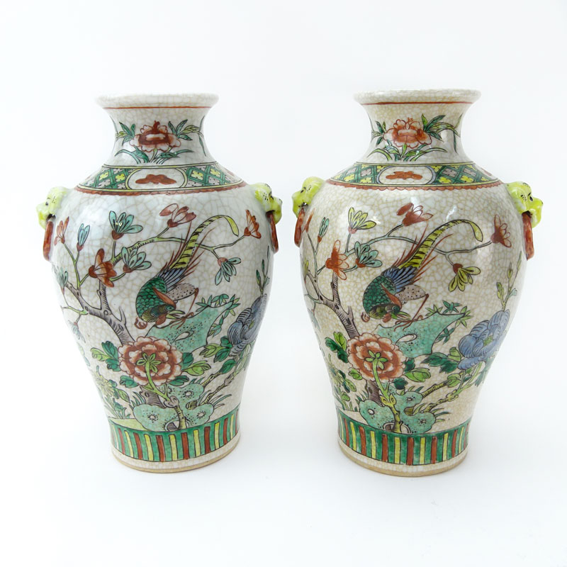 Pair of Modern Chinese Qing Dynasty Style Pottery Vases