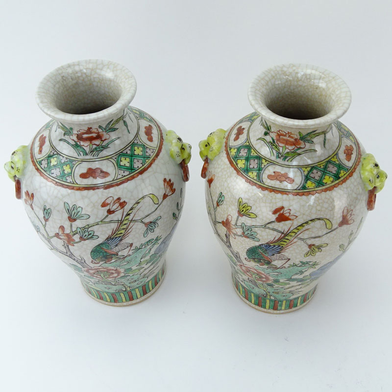 Pair of Modern Chinese Qing Dynasty Style Pottery Vases