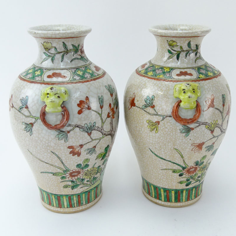 Pair of Modern Chinese Qing Dynasty Style Pottery Vases