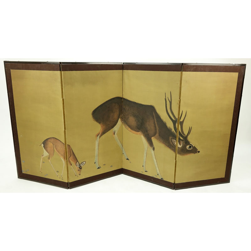 Mid 20th Century Four Panel Folding Screen