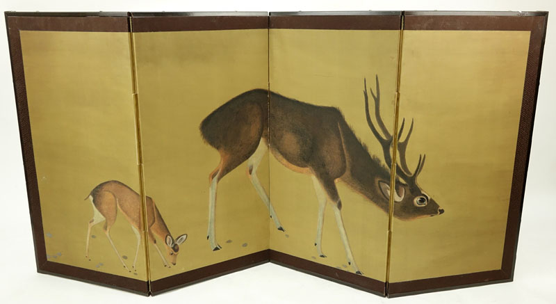 Mid 20th Century Four Panel Folding Screen