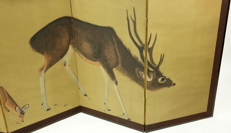 Mid 20th Century Four Panel Folding Screen