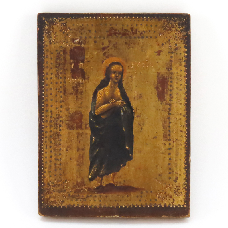 19/20th Century Russian Gilt Painted Wood Icon