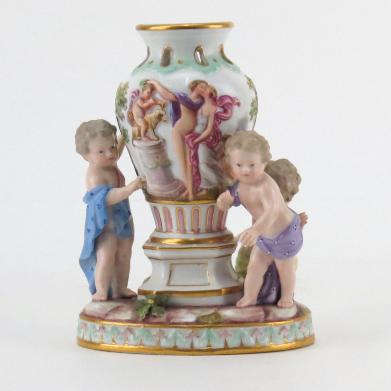 19th Century Meissen Porcelain Group, Three Putti with Urn