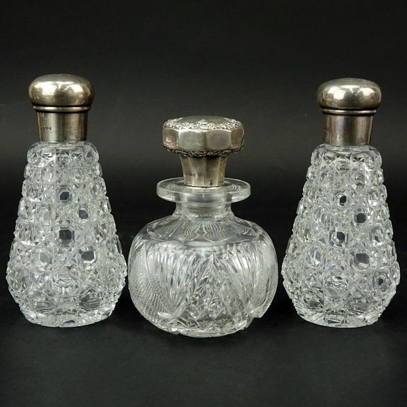 Grouping of Three (3) Sterling Silver and Cut Crystal Dresserware