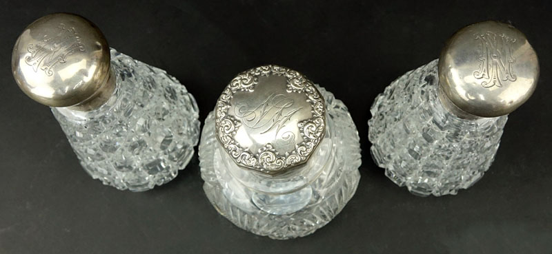 Grouping of Three (3) Sterling Silver and Cut Crystal Dresserware