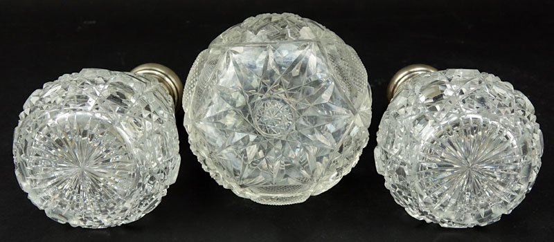 Grouping of Three (3) Sterling Silver and Cut Crystal Dresserware