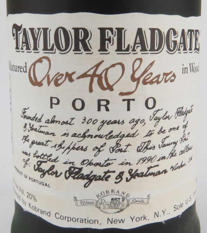 Four (4) Taylor Fladgate Port Wine Bottles on Wooden Case
