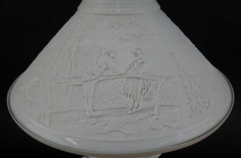 Vintage Bisque Porcelain Figural Lamp With Lithopane Shade