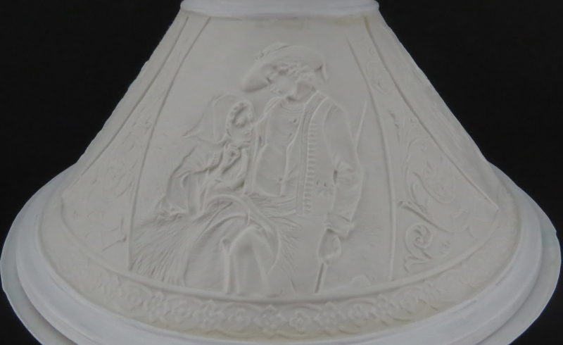 Pair of Vintage Bisque Porcelain Figural Lamp With Lithopane Shade