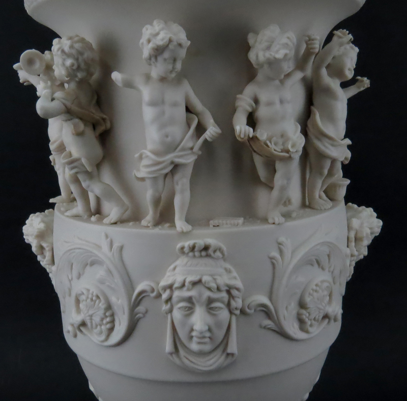 19/20th Century Sevres Style Bisque Figural Lamp with Cherub Finial