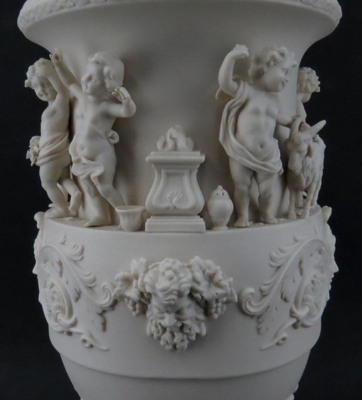 19/20th Century Sevres Style Bisque Figural Lamp with Cherub Finial