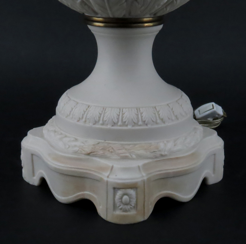 19/20th Century Sevres Style Bisque Figural Lamp with Cherub Finial