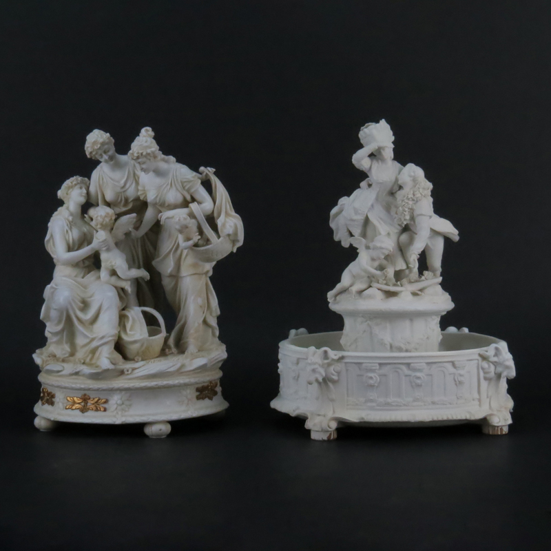 Grouping of Two (2) Bisque Porcelain Figural Groups