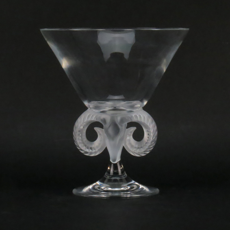 Lalique "Aries" Partial Frosted Crystal Round Compote