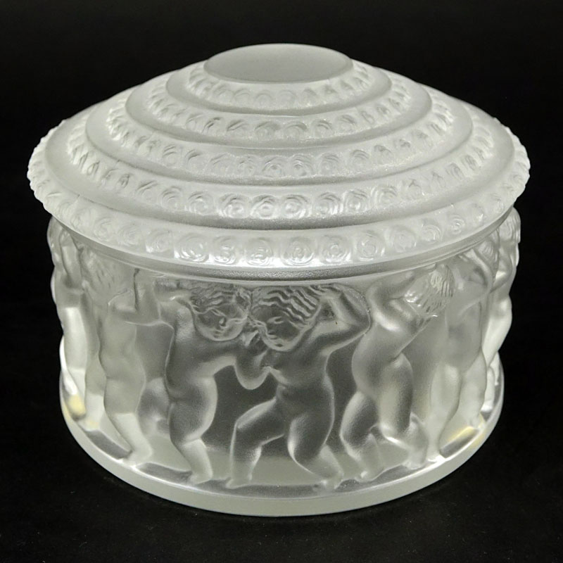 Lalique "Les Enphants" Frosted Crystal Powder Box