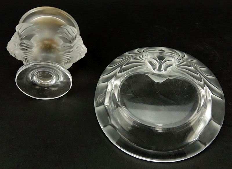 Two (2) Piece Lalique "Tete De Lion" Crystal Smoking Set