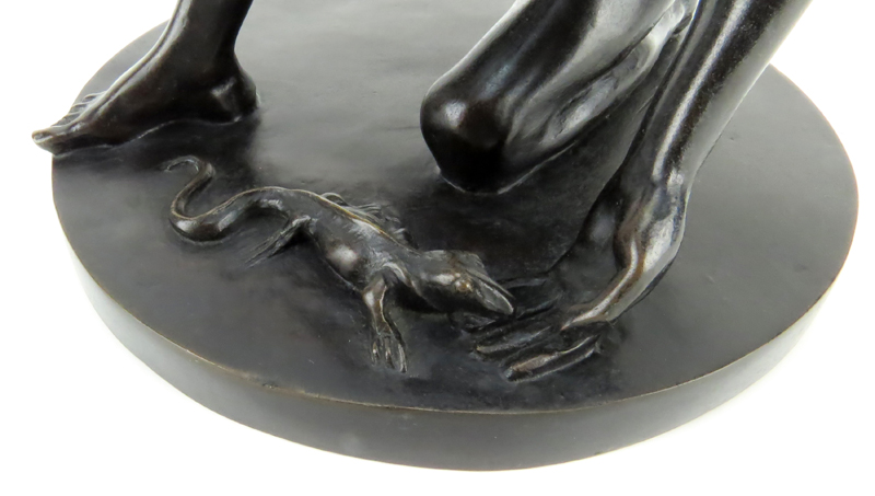 Art Deco Bronze Sculpture "Kneeling Boy With Lizard" Signed H. Kluct. Hambg.