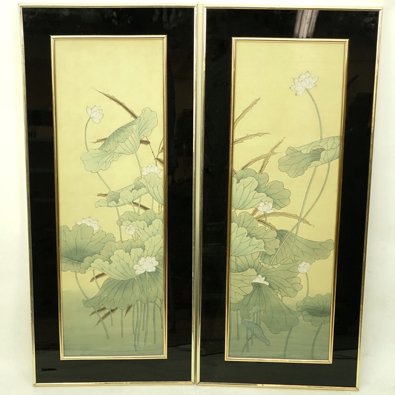 Pair Of Decorative Framed Prints "Chinese Lotus" Unsigned