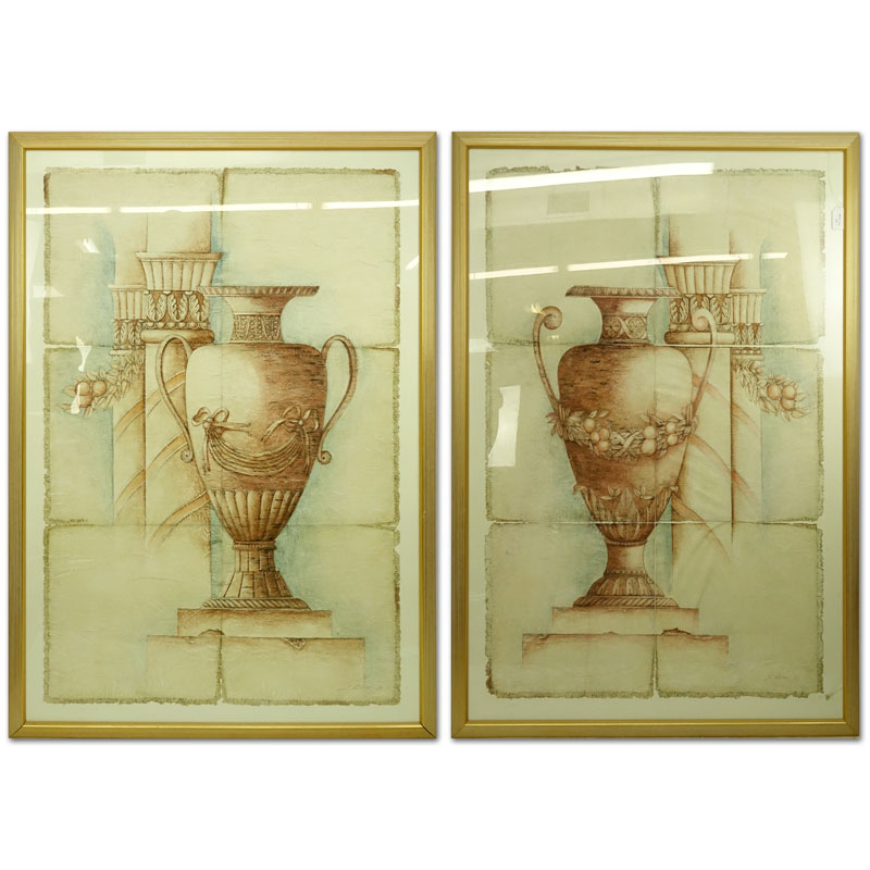 Pair Of Oversized Rag Paper Prints "Urns"