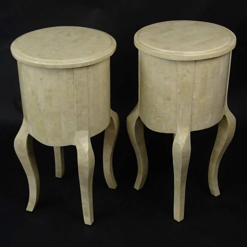 In the Manner of Maitland and Smith: Pair of Tessellated Marble and Brass Round Tables