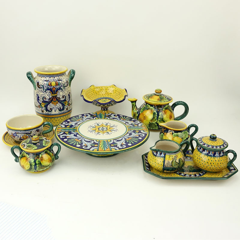 Ten (10) Pieces Geribi Deruta Majolica Pottery