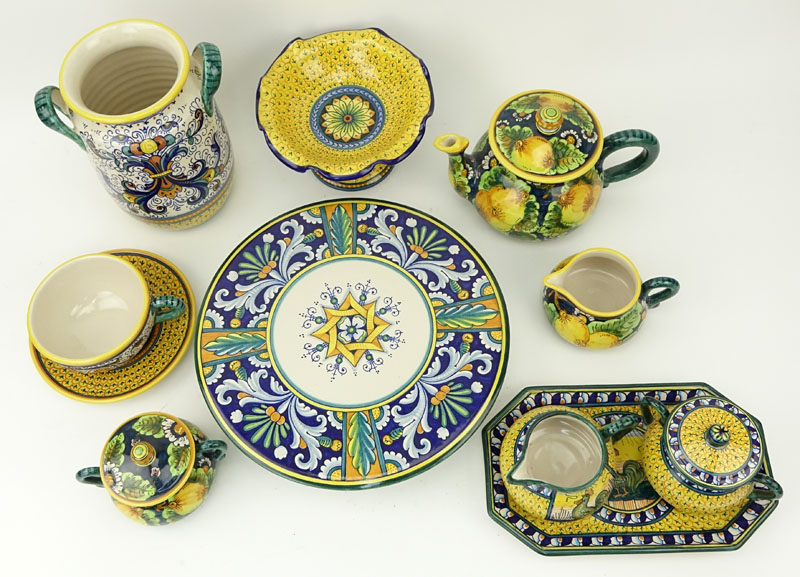 Ten (10) Pieces Geribi Deruta Majolica Pottery