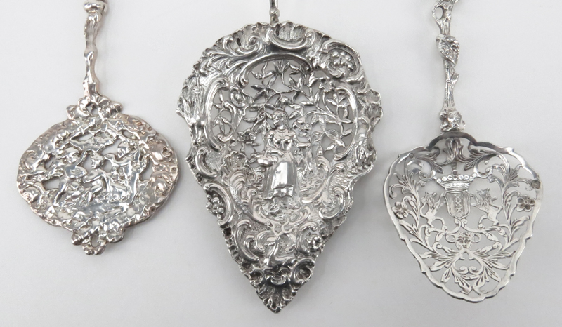 Grouping of Three (3) Antique Repousse Sterling Silver Open Work Figural Relief Tableware