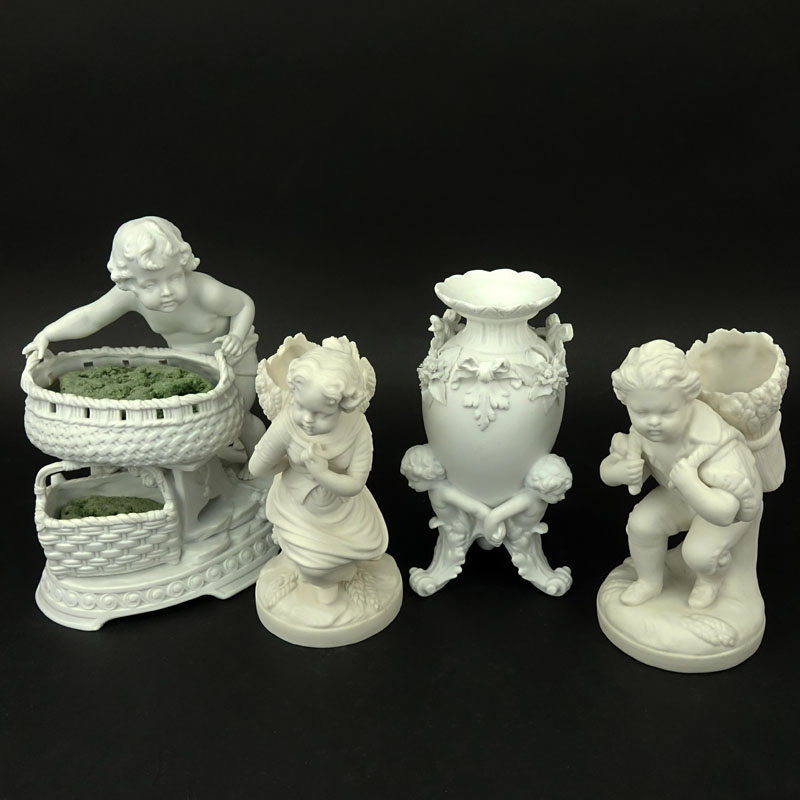 Group of Four (4) Parian Bisque Figural Vases/Planters