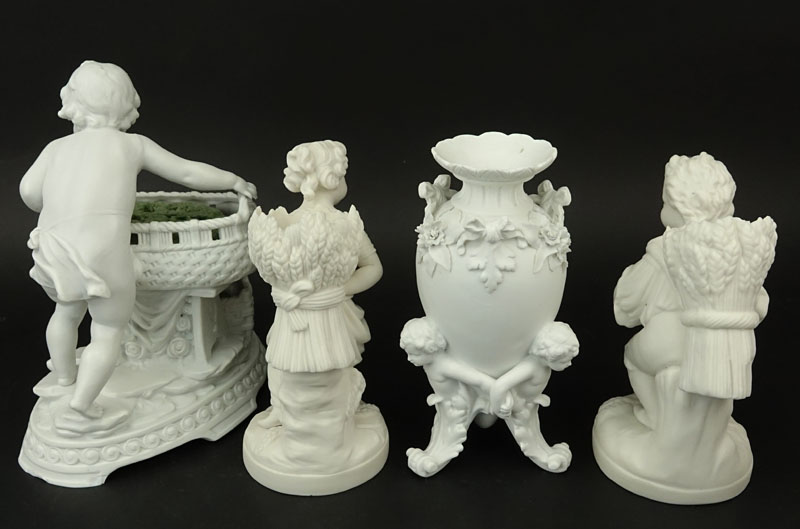 Group of Four (4) Parian Bisque Figural Vases/Planters