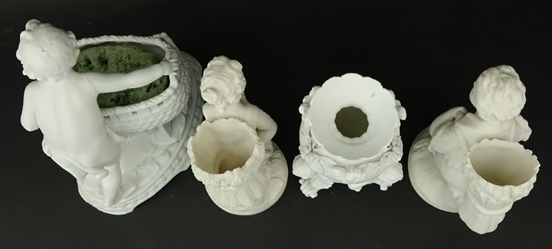 Group of Four (4) Parian Bisque Figural Vases/Planters