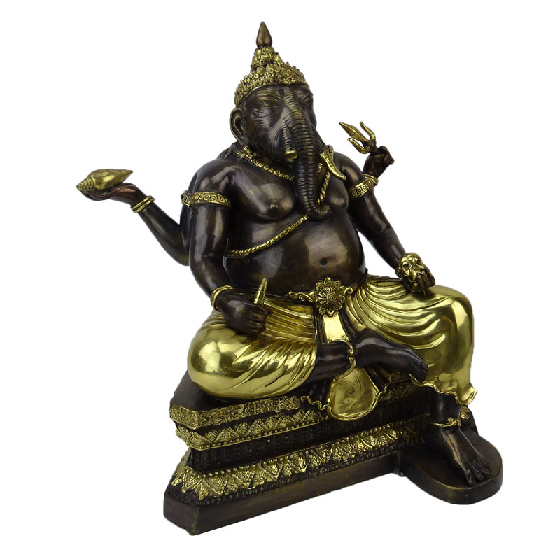 20th Century Thai Hindu Bronze and Gilt Seated Ganesh Sculpture