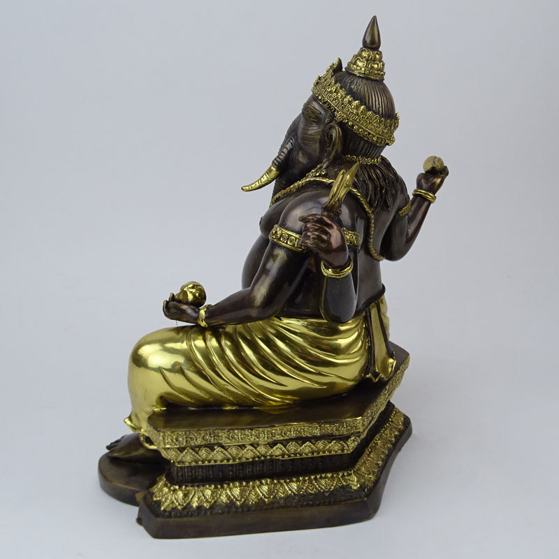 20th Century Thai Hindu Bronze and Gilt Seated Ganesh Sculpture