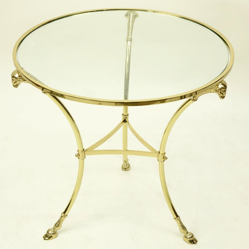 Modern Hollywood Regency Style Gilt Brass Round Glass Top Table