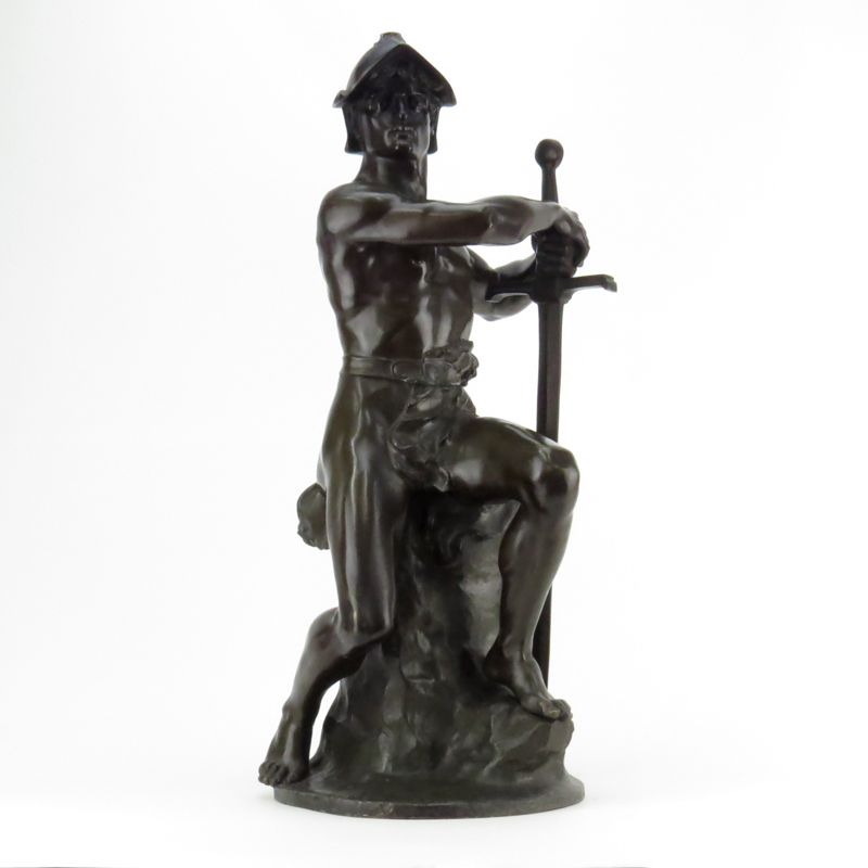 Marcel Debut, French (1865-1933) "Guerrier Reposant sur L'épée" Bronze Sculpture