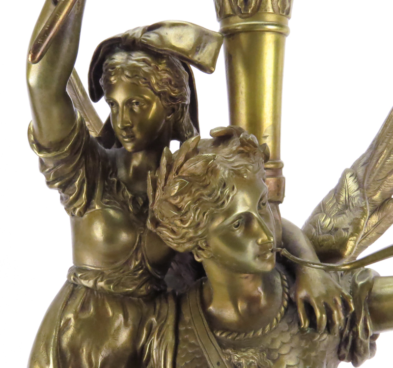 Charles Anfrie, French  (1833-1905) "Èspérance" Bronze Figural Grouping on Rouge Marble Base