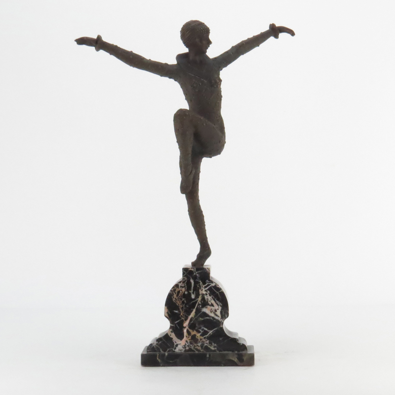 After: Dimitri Chiparus, Romanian/French (1886-1947) Art Deco "Dancer of Kapurthala" Style Bronze Sculpture on Marble Base