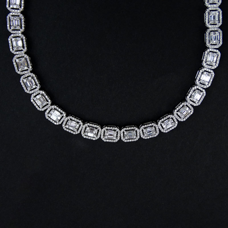 13.0 Carat Baguette and Round Brilliant Cut Diamond and 18 Karat White Gold Necklace