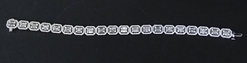 7.50 Carat Baguette and Round Brilliant Cut Diamond and 18 Karat White Gold Bracelet