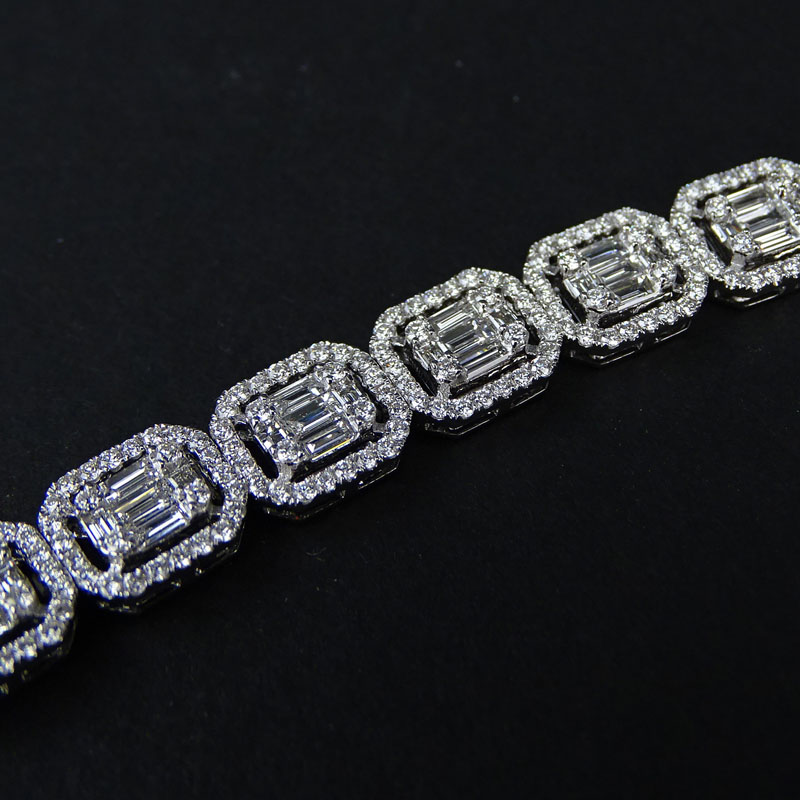 7.50 Carat Baguette and Round Brilliant Cut Diamond and 18 Karat White Gold Bracelet